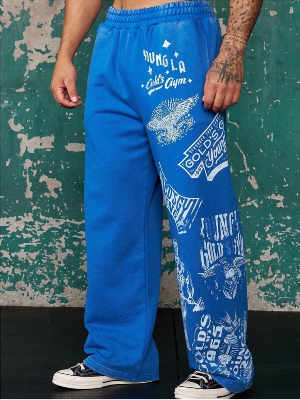 YoungLA Gold’s gym sweats blue wash size large